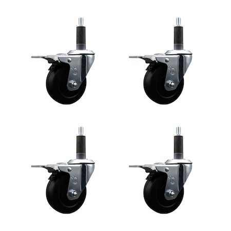 Service Caster 3.5'' Soft Rubber Swivel 1'' Expanding Stem Caster Set Total Lock Brake, 4PK SCC-EXTTL20S3514-SRS-1-4